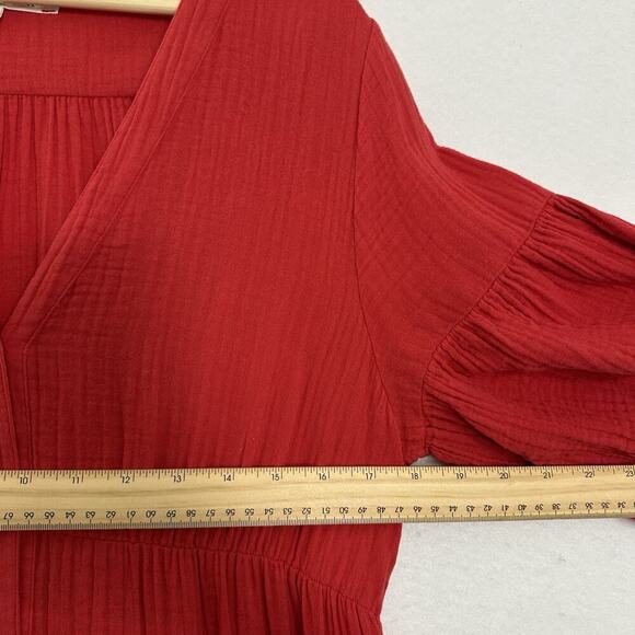 Xirena Kendall Midi Dress Women Medium Red Gauzy Pockets Relaxed Fit Slight Fade - Picture 10 of 16